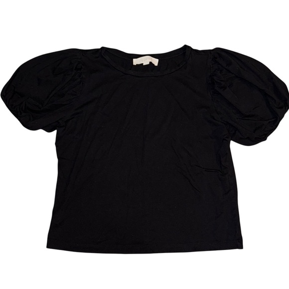LOFT Black and White Puffed Sleeve Blouse - Picture 1 of 5